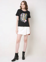 Women's Black Printed Cotton T-Shirt