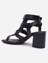 Women's Black Casual Leather Ankle Strap