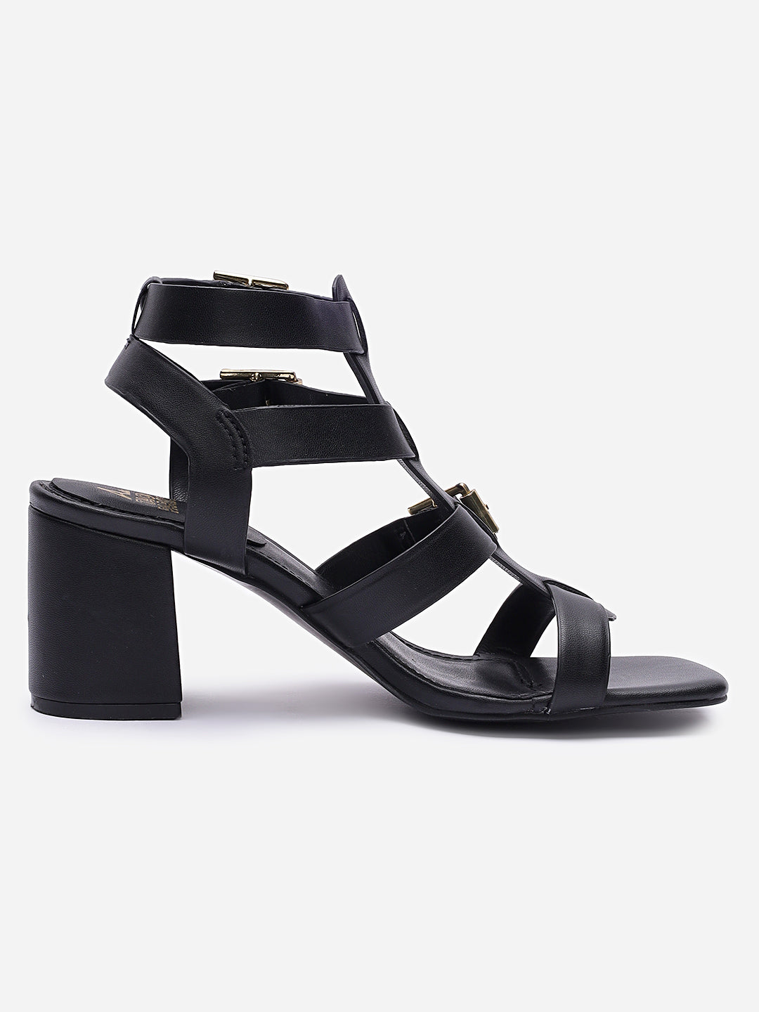 Women's Black Casual Leather Ankle Strap
