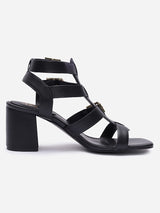 Women's Black Casual Leather Ankle Strap
