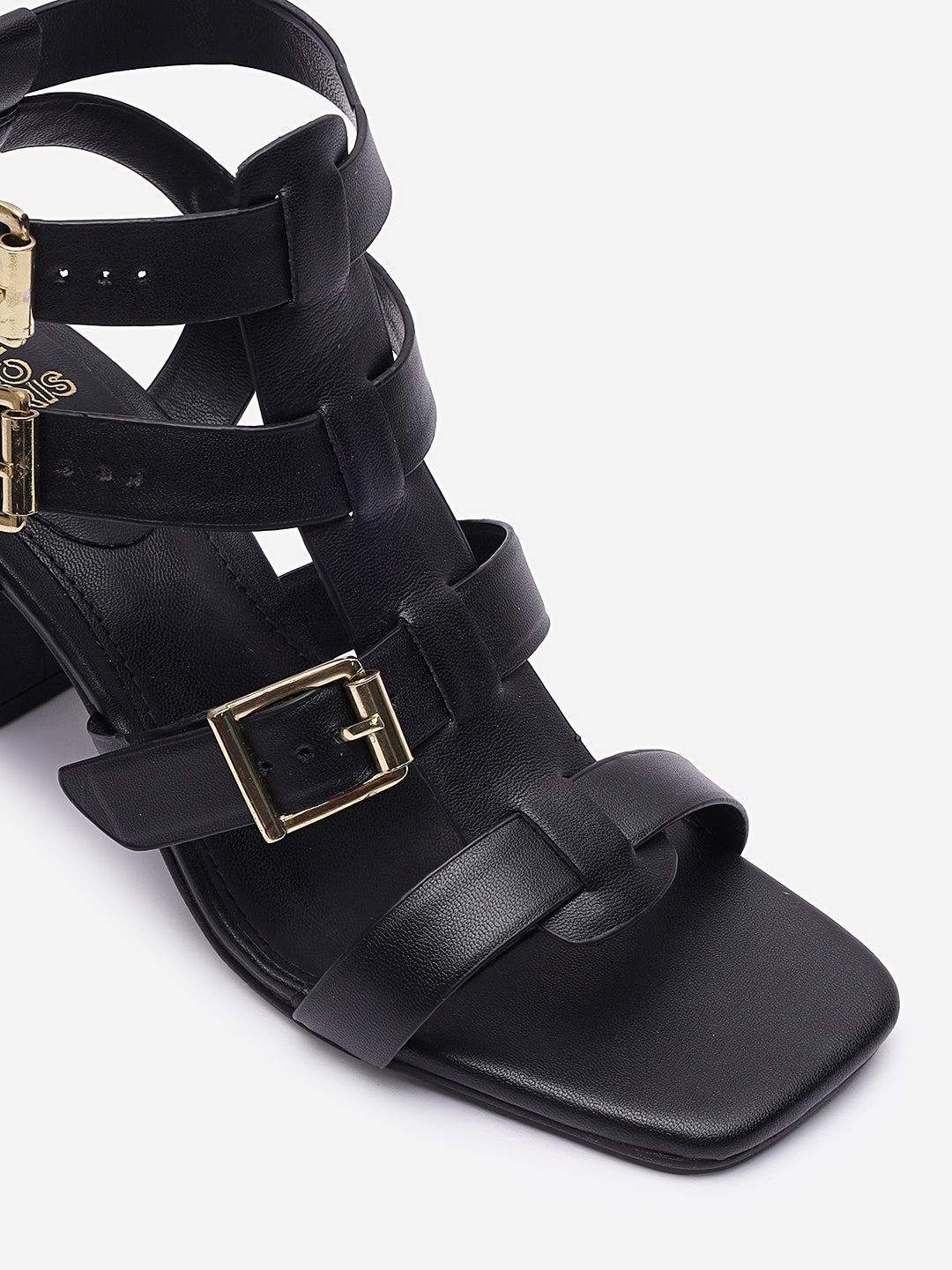 Women's Black Casual Leather Ankle Strap