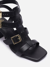 Women's Black Casual Leather Ankle Strap
