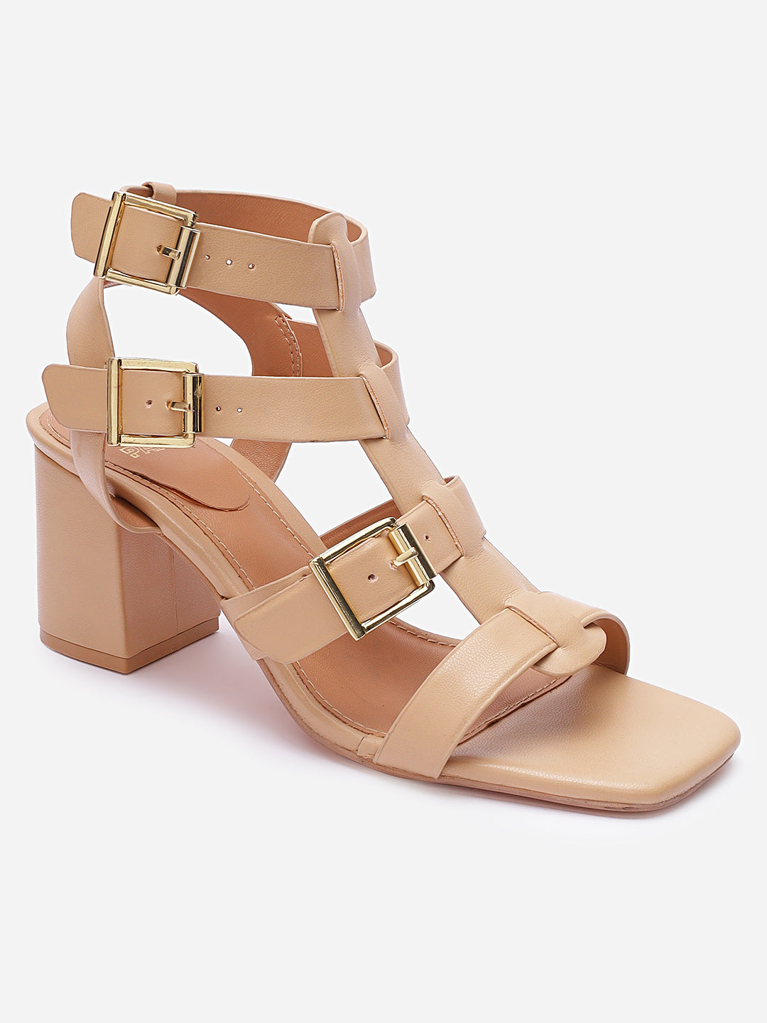 Women's Beige Casual Leather Ankle Strap
