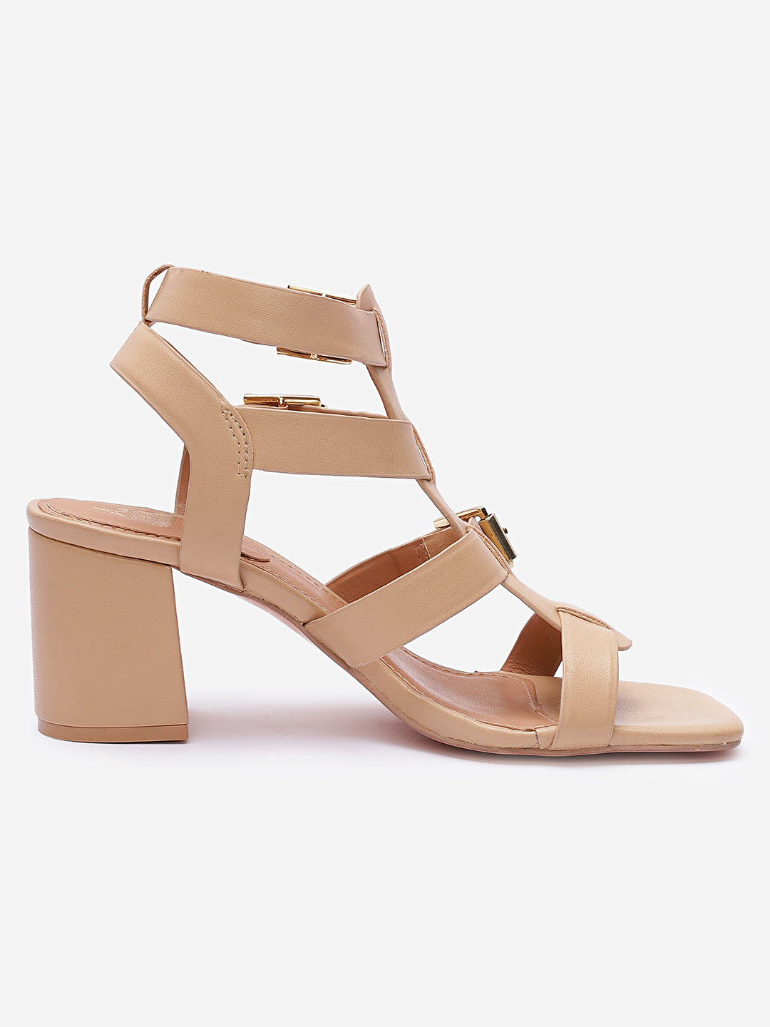Women's Beige Casual Leather Ankle Strap