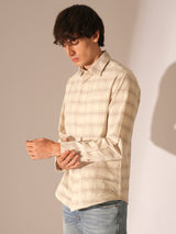Men's White Casual Regular Fit Checked Full Sleeves Shirt