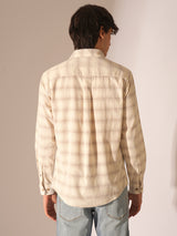 Men's White Casual Regular Fit Checked Full Sleeves Shirt