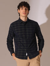 Men's Blue Casual Regular Fit Checked Full Sleeves Shirt