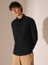 Men's Blue Casual Regular Fit Checked Full Sleeves Shirt