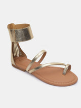 Women's Gold Casual Leather Gladiator Sandals