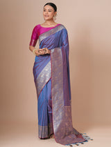 Women's Silk Blend Lavendar Woven Design Designer Saree With Blouse Piece