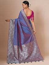 Women's Silk Blend Lavendar Woven Design Designer Saree With Blouse Piece
