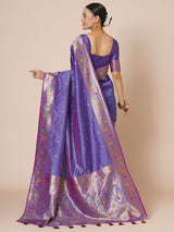 Women's Silk Blend Purple Woven Design Designer Saree with Blouse Piece