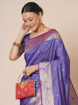 Women's Silk Blend Purple Woven Design Designer Saree with Blouse Piece