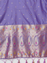 Women's Silk Blend Purple Woven Design Designer Saree with Blouse Piece