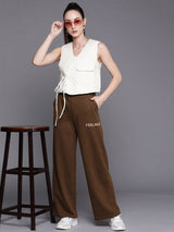 Women's Brown Casual Typography Regular Fit Trackpant