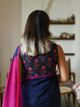 Women's Blue Cotton Blend Saree