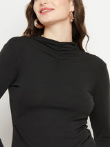 Women's Black High Neck Long Sleeves Top