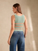 Women's Multicolor Plunge V-Neck Flat Knit Tank