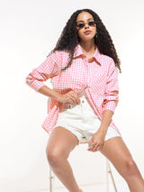 Women's Pink Casual Checked Full Sleeves Shirt