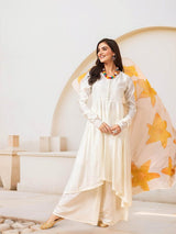 Women's Off White Roman Silk 3 Pieces Kurta Set