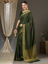 Women's Georgette Green Woven Design Designer Saree with Blouse Piece
