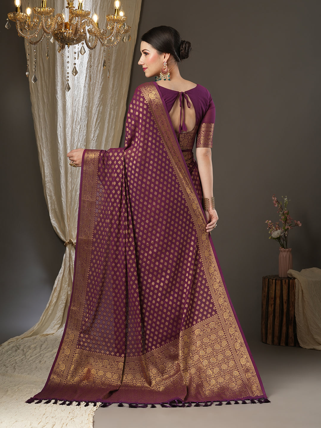 Women's Burgundy Festive Kanjeevaram Saree