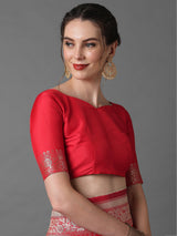 Women's Silk Blend Red Woven Design Celebrity Saree with Blouse Piece
