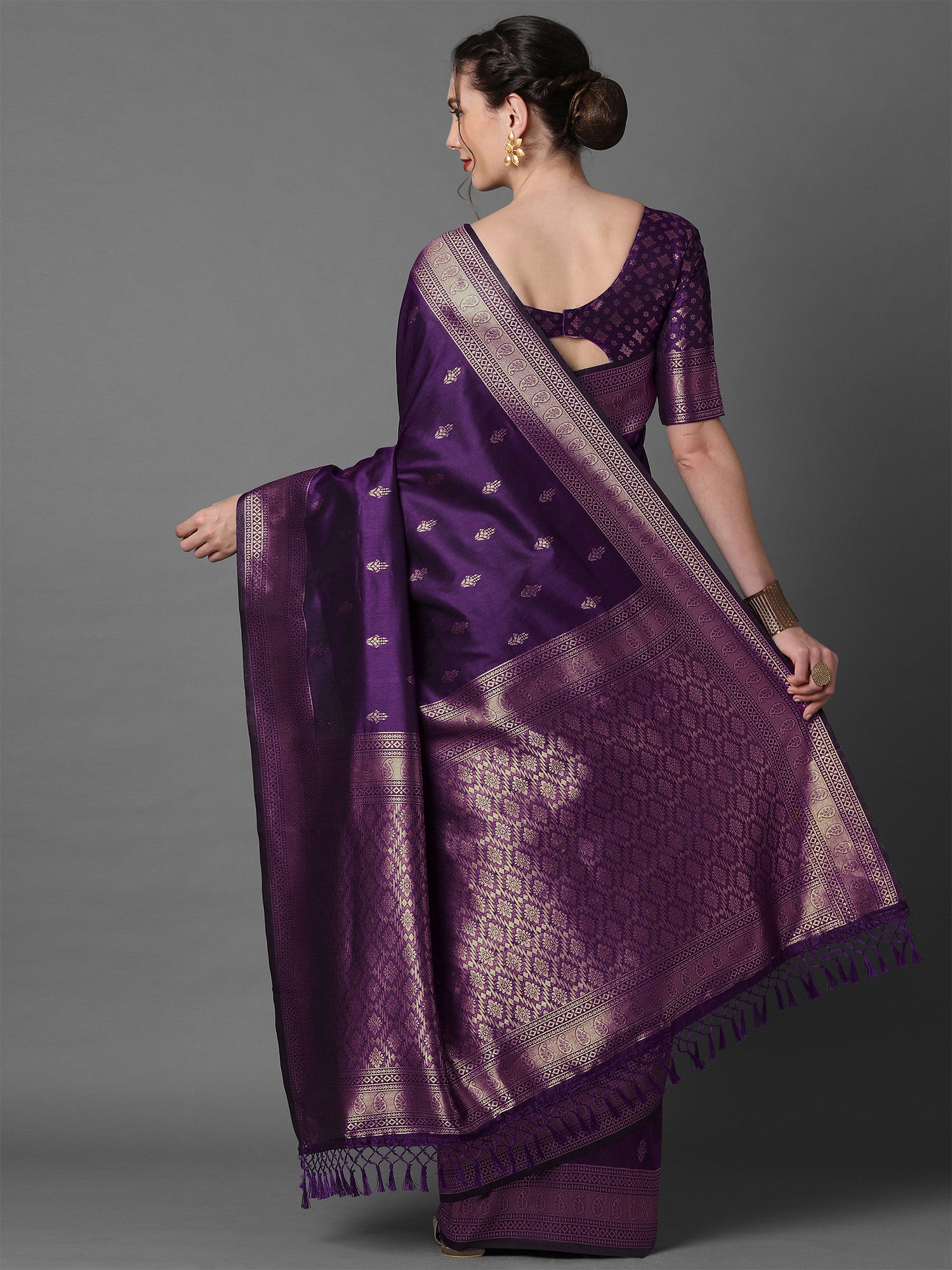 Women's Silk Blend Purple Woven Design Designer Saree with Blouse Piece