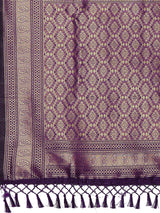 Women's Silk Blend Purple Woven Design Designer Saree with Blouse Piece