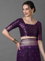 Women's Silk Blend Purple Woven Design Designer Saree with Blouse Piece