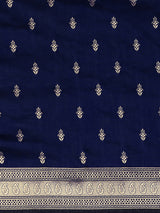 Women's Silk Blend Navy Woven Design Designer Saree with Blouse Piece