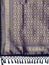 Women's Silk Blend Navy Woven Design Designer Saree with Blouse Piece