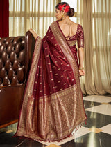 Women's Silk Blend Brown Woven Design Celebrity Saree with Blouse Piece