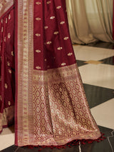 Women's Silk Blend Brown Woven Design Celebrity Saree with Blouse Piece