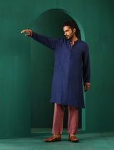 Men's Blue Festive Solid Regular Fit Full Sleeves Kurta