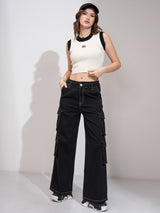 Women's White Casual Self-Design Sleeveless Sweater