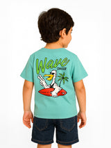 Boys Teal Puff-Printed Oversized Tshirt