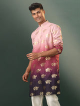Men's Purple Rayon Foil Printed Ombre Kurta