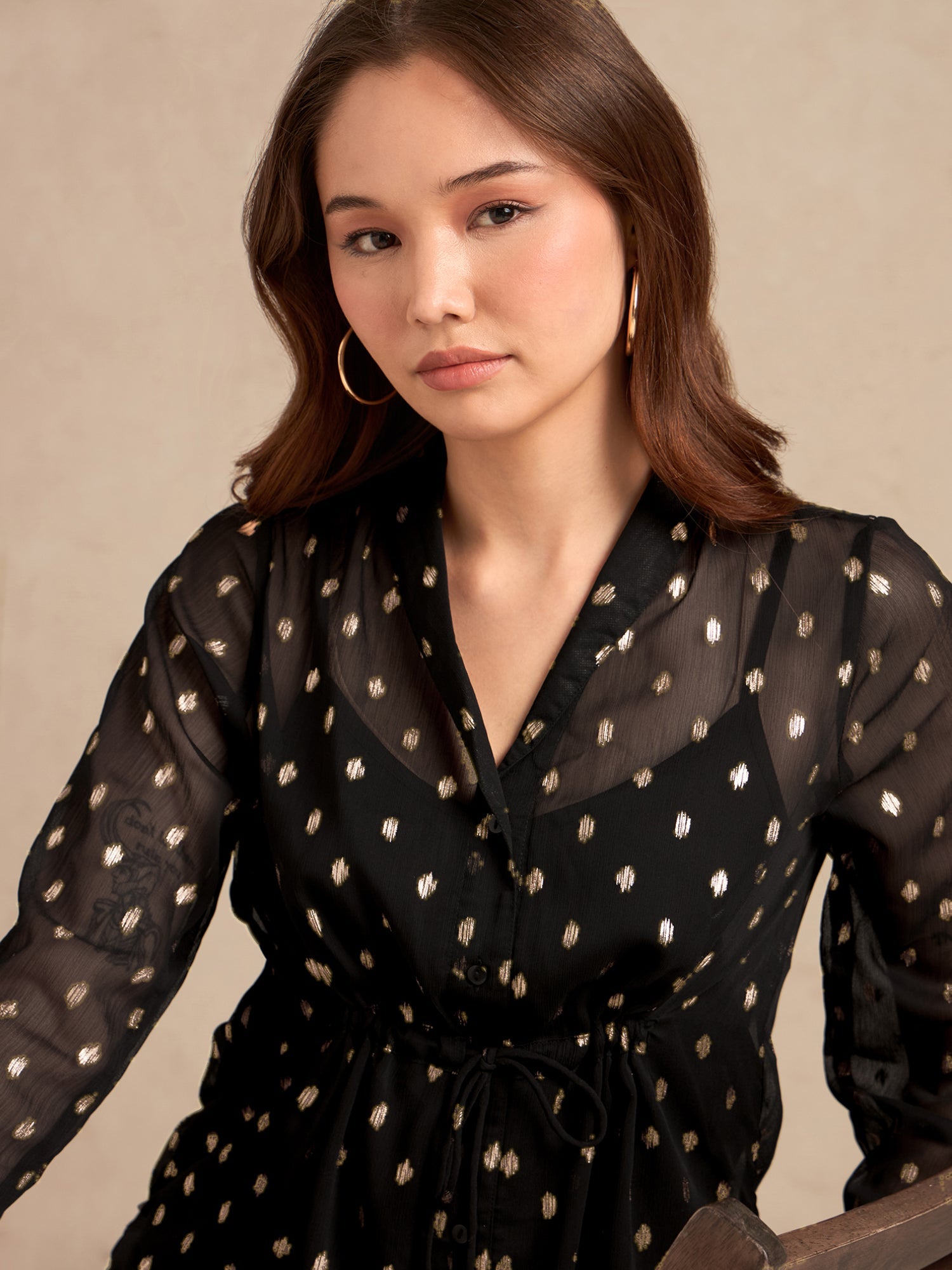 Women's Black Party Printed Full Sleeves Top