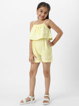 Girls Yellow Casual Sleeveless Jumpsuit