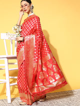 Women's Silk Blend Pink Woven Design Celebrity Saree with Blouse Piece