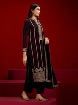 Women Purple Ethnic Relaxed Fit Embroidered  Full Sleeves Kurta Sets