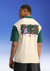 Men's Beige Casual Oversized Fit Printed Half Sleeves Polo Tshirt