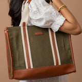 Women's Green Sage Canvas Office Tote Bag