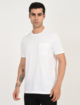 Mens White Casual Regular Fit Solid Half Sleeves Tshirt