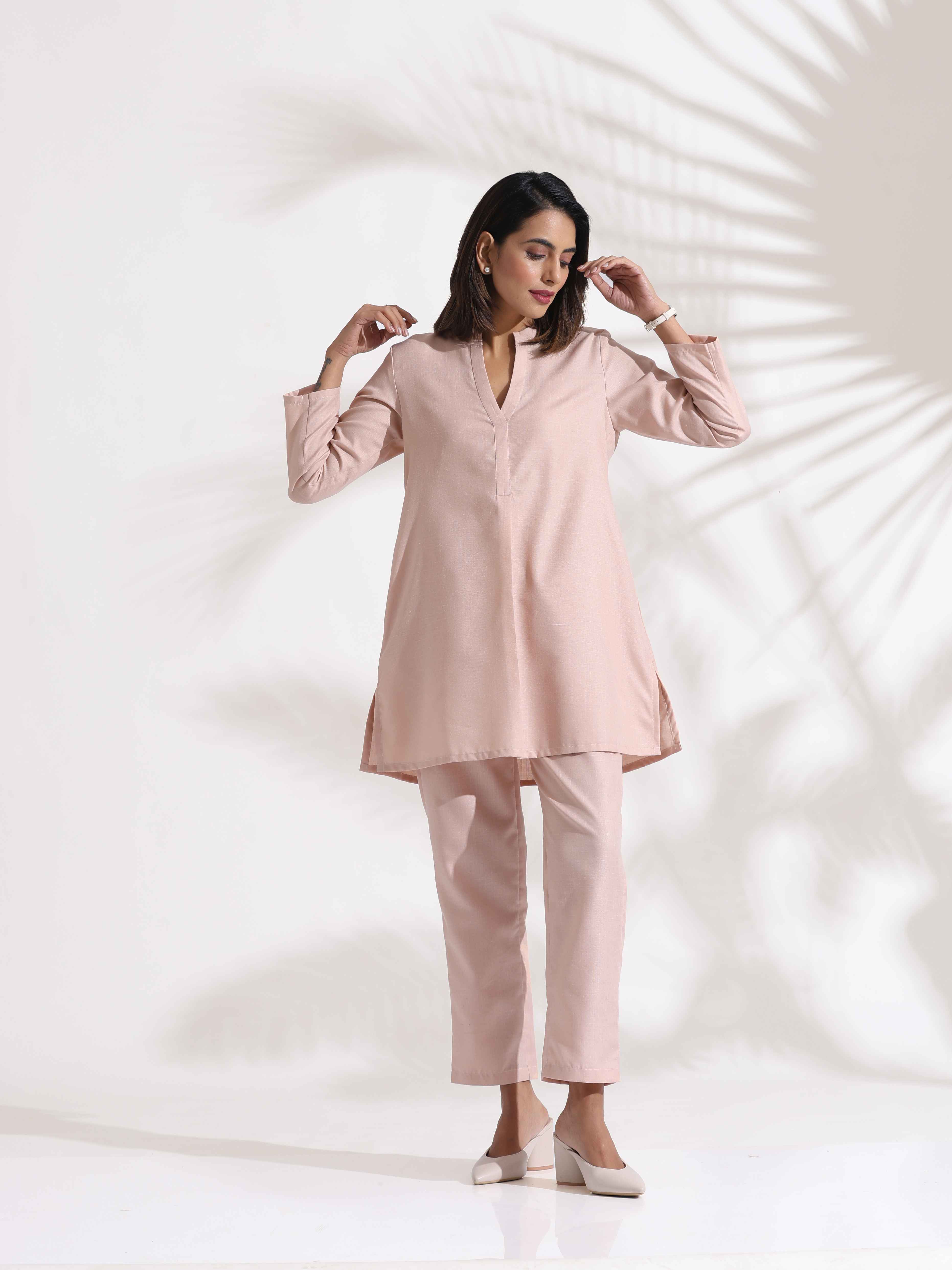 Women's Pink Slub Full Sleeve Top