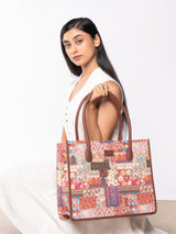 Women's Multicolor Vegan Leather Finish Tote Bag - 17.5L