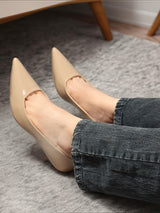 Women's Beige Solid Pointed Toe Kitten Heel Pumps