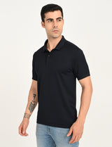 Mens Navy Casual Regular Fit Solid Half Sleeves Polo Tshirt
