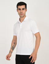 Mens White Casual Regular Fit Solid Half Sleeves Polo Tshirt
